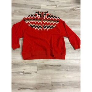 Aerie Womens XL Red Fleece Quarter Zip Sherpa Chevron Pullover Sweatshirt